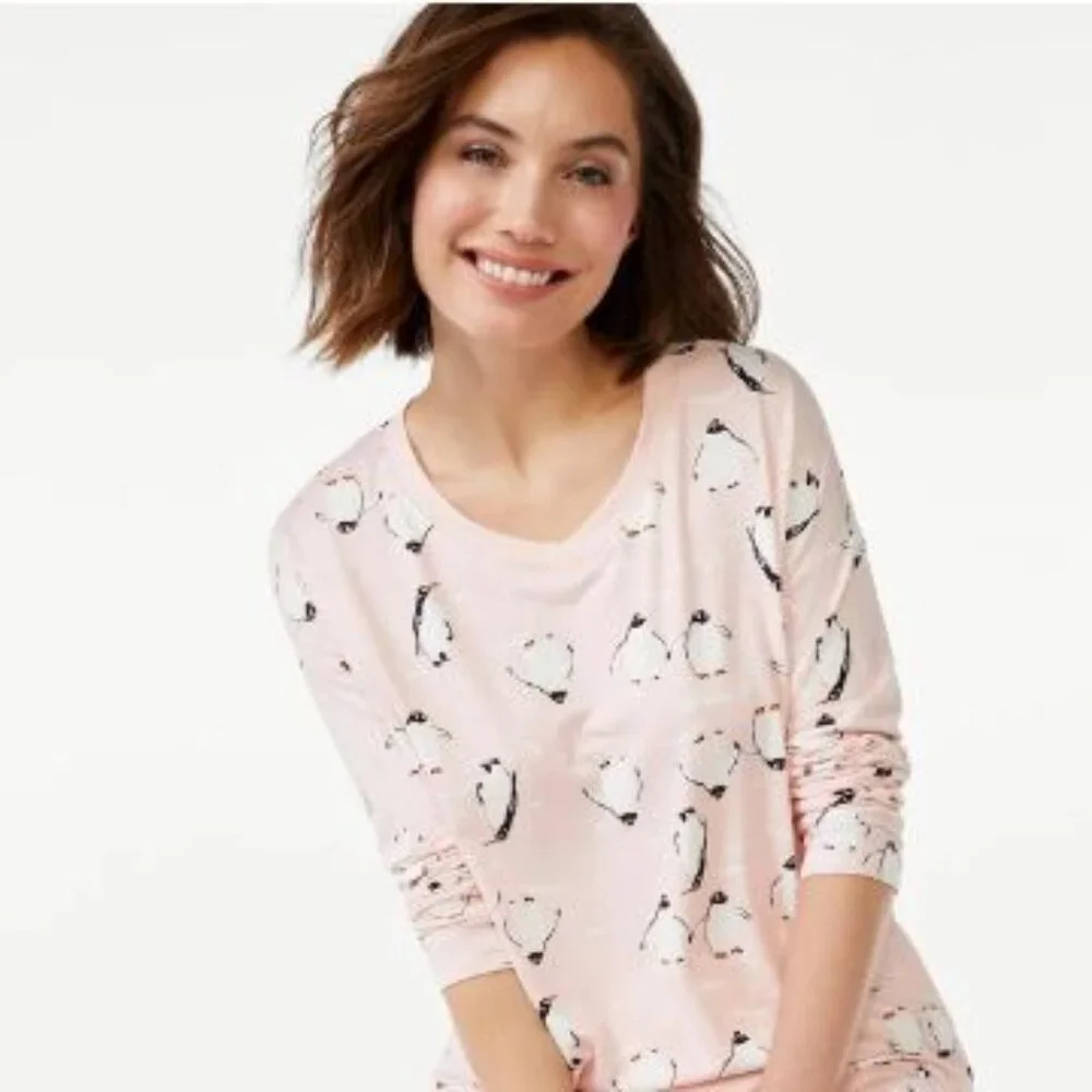 Joyspun Women's Pink Penguin Print Pajama Top - XL - Picture 1 of 8